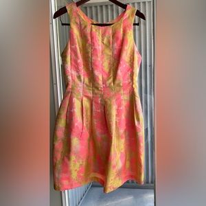 Garden Party Dress Size Large, Pink And Yellow Silky Material